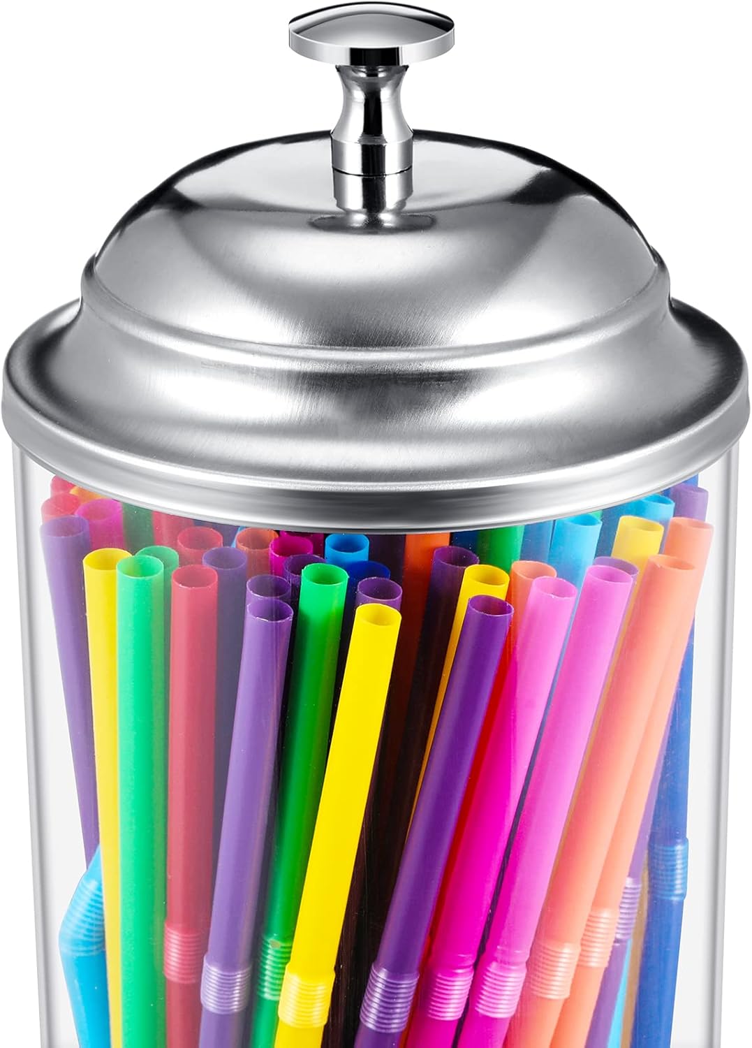 Patelai Straw Holder Dispenser and 100 Pcs Straws Plastic Drinking Straw Organizer Container with Lid for Counter Party Transparent Straws Dispenser(Classic,Neon)