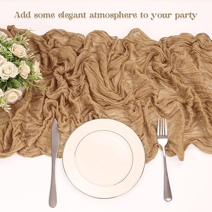10 Pack Nude Cheesecloth Table Runner 10FT Boho Gauze Fabric Table Runner Vintage Rustic Sheer Runners for Wedding Party Bridal Baby Shower Long Table Decorations