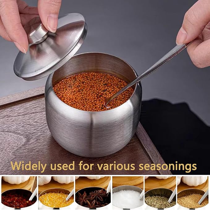 15oz Sugar Bowl with Lid And Spoon, Stainless Steel Sugar Creamer Container, Round Sugar Jar, Durable Sugar Pot for Coffee Bar Accessories, Coffee Bar Decor, Home and Kitchen Storage, Silver