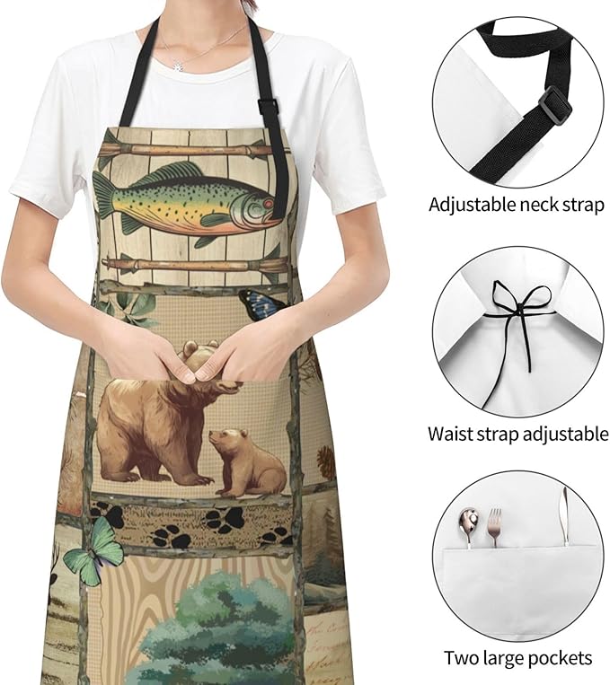 Apron with Pockets Aprons for Women Men Kitchen Chef Apron for Cooking Gardening Server Waitress Painting