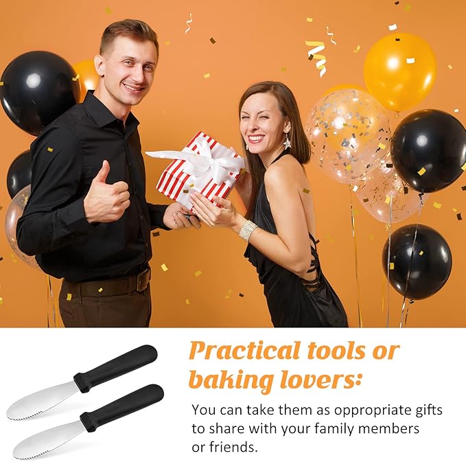 Cunno 12 Pcs Butter Spreader Knives Wide Blade Stainless Steel Cheese Spreader Knife Black Plastic Handle Slicing or Spreading Knife for Slicing Bread Cream Sandwich Condiment Kitchen 9.1 Inch