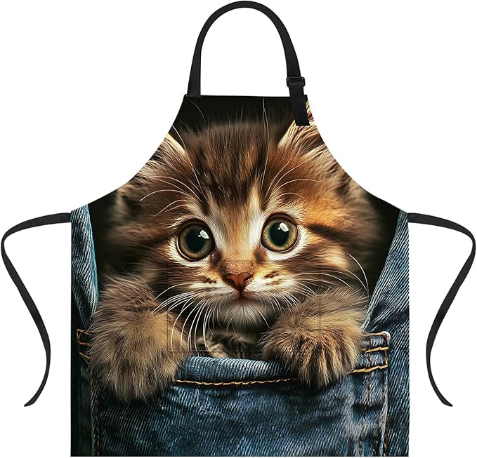 Funny Cat Apron with 2 Pockets Waterproof for Men Women Kitchen Garden Decor