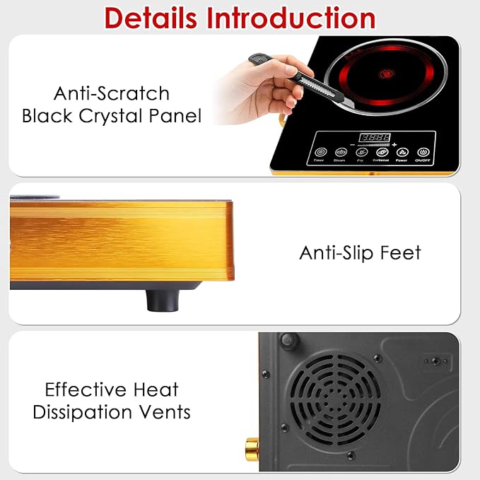 7000W Double Ceramic Electric Hot Plate Countertop Stove Double Burner Infrared Cooktop with 11 Power Levels 0-4H Timer Portable Handle LED Display for Kitchen Camping (Black)