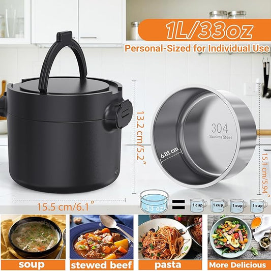 Electric Lunch Box, 33OZ Portable Food Warmer | 100W Rapid Heating & Leak-Proof 304 Stainless Steel | 3-in-1(Car 12V/24V & Home 110V) | Perfect for Work/Travel,On-the-Go,Ideal Gift for Men & Women