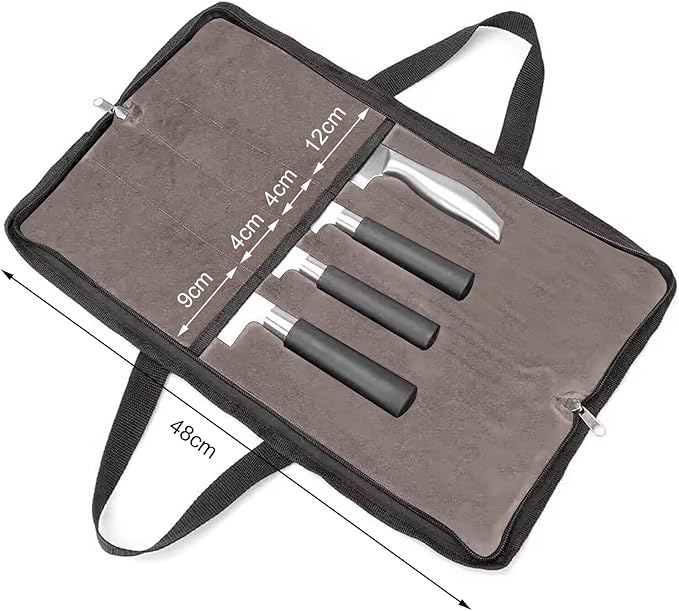 QEES Knife Roll,Heavy Duty Knife Bag,Waxed Canvas knife Case with 4 Slots For Knives & Kitchen Tools,Chef Knife Bag With Handle.Portable Knife Roll Bag For Chefs Culinary Traveling.Knives Pouch