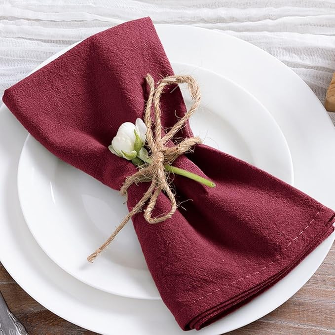 MLMC 4 Pack Burgundy Cloth Napkins Rustic Washable Cotton Linen Napkins Set of 4 17"x17" Reusable Wine Red Dinner Napkins Cloth for Wedding Bridal Baby Shower Table Decor