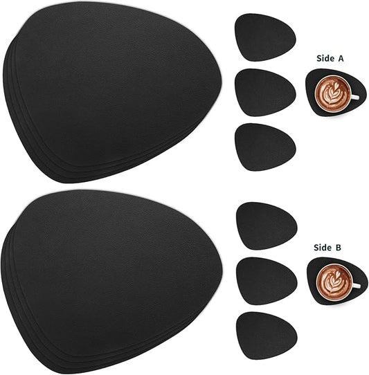 Myir JUN Placemats, Dual-Sided Placemats Waterproof Faux Leather Placemats Set of 4 Place Mats and Coasters Non-Slip Washable Table Mats for Dining Table (Black, Set of 4)