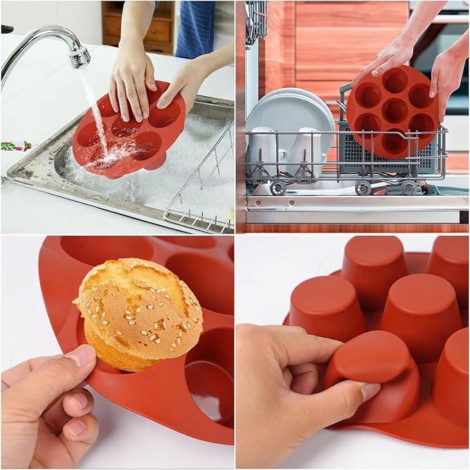 Goensjt Silicone Air Fryer Muffin Pan for Baking,Non-Stick 7 Cups Muffin Top Pan Cupcake Mold, Baking Pan Egg Bites for air fryer