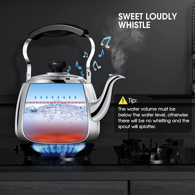 Tea Kettle, Stainless Steel Stovetop Whistling Tea Kettles 2L, Mirror Polished Food Grade Stainless Steel Tea Kettle Stovetop