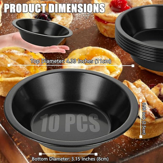RHBLME 10 Pack Mini Pie Tins, Nonstick 4 Inch Small Pie Pans, Carbon Steel Individual Pie Tins for Baking Dessert, Fruit Pie and Beef Pie, Oven Safe & Dishwasher Safe