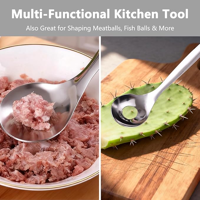 2 Pcs Cactus Peeler Tool Stainless Steel Cuchara para Pelar Nopales with Holes Cuchillo Spoons Durable Kitchen Spoon with Stainless Steel Blades for Cooking and Food Prep