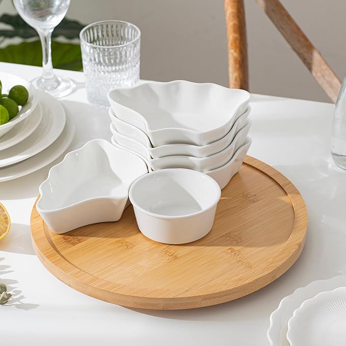 Porcelain Divided Serving Dishes, Relish Tray, 12'' Serving Tray and Platter with 6 Removable Compartment, for Party, Kitchen Decor, for Chips and Dip, Fruits, and Condiment