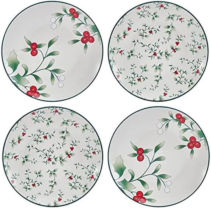 Pfaltzgraff Winterberry Holiday Set of 4 Assorted Appetizer Plates, 6 Inch, Multicolored