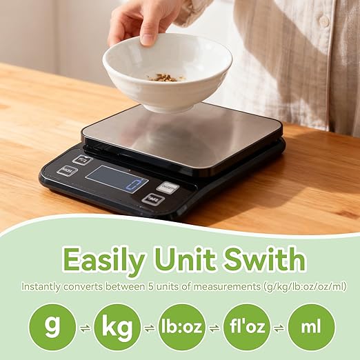 PTAZSCTC IP67 Waterproof Kitchen Scale, 5kg/11lb Capacity 0.1g Precision, Kitchen Scales Digital Weight Grams and Ounces,Battery Powered with 5 Units Conversion - Food Scales for Kitchen Essentials