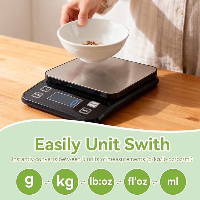 PTAZSCTC IP67 Waterproof Digital Kitchen Scale, 5kg/11lb Capacity with 0.1g Precision, Kitchen Scales for Food,USB Rechargeable Battery & 5 Units Conversion for Cooking, Baking - Food Scale