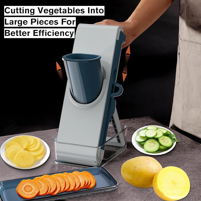 Eletronova Safe Mandoline Slicer, Multi Vegetable Chopper, Potato Fries Cutter, Detachable Blade, Kitchen Chopping Artifact,Fast Potato Fries/Chips Prep, Easy Clean (Blue)