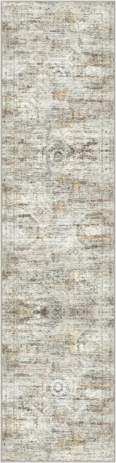 Rug Runners for Hallways Non Slip - 2x8 Runner Rug for Bedroom, Washable Runner with Rubber Backing, Soft Low-Pile Carpet for Kitchen, Laundry, Bathroom (2'x8', Grey/Rust)