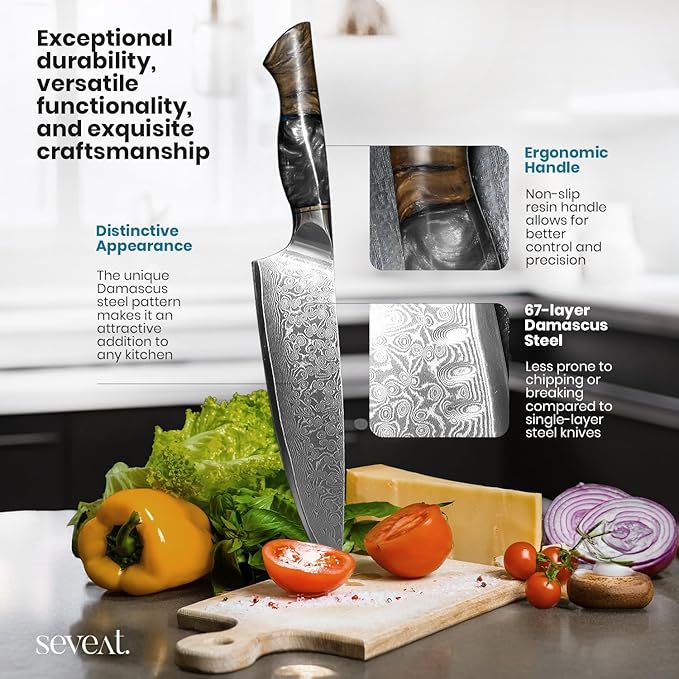 Damascus Kitchen Knife Set, 67-Layer Damascus Steel, 5-Piece Professional Chef's Japanese Knife Set for Kitchen, Ergonomic Wood & Resin Handle in Gift Box, Ideal for Gifting (Black, 5 pieces)