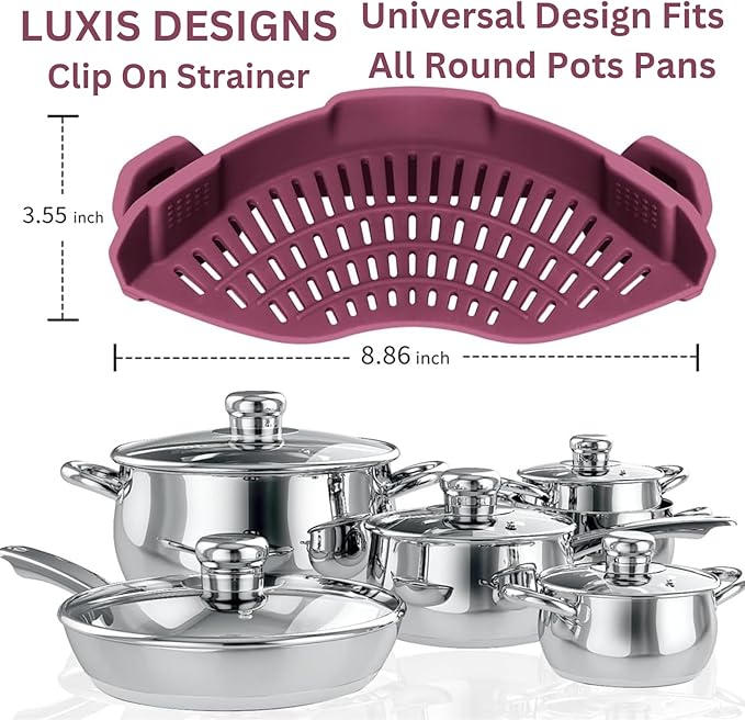 Clip On Strainer Silicone for All Pots and Pans, Pasta Strainer Clip on Food Strainer for Meat Vegetables Fruit Silicone Kitchen Colander (MilkShake)