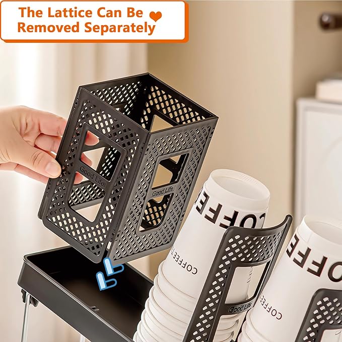 Coffee Cup Holder, Paper Cup and Lid Holder Dispenser with Straw Organizer,3-Slot Upright Disposable Plastic Coffee Cup Dispenser for Stations, Kitchens, Bars, Restaurants, Lounges (Black)