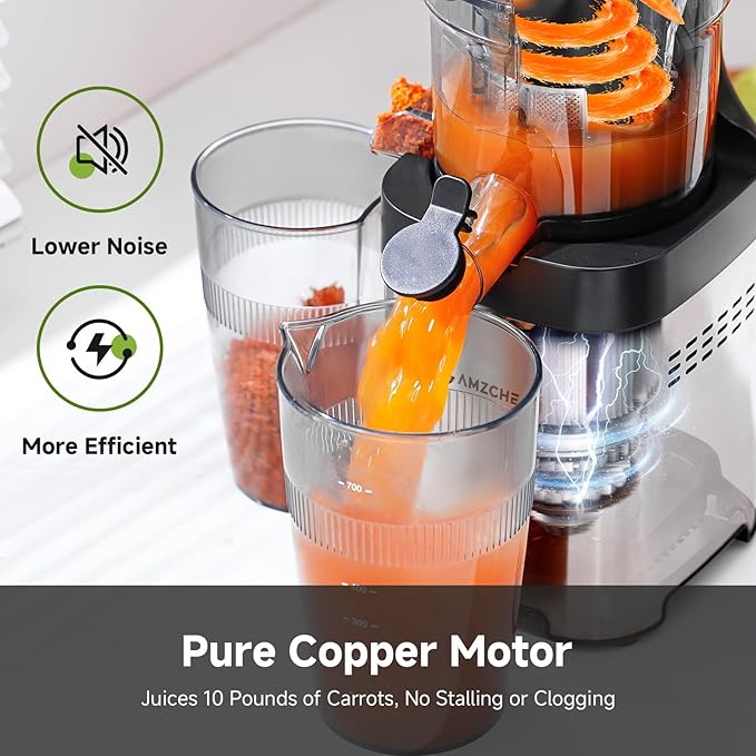 Cold press Juicer Machines with 4.6" Extra Self-Feeding for Whole Vegetable & Fruit, Juice Extractor with Large Auger & Double Strainers, Easy to Clean, High Juice Yield