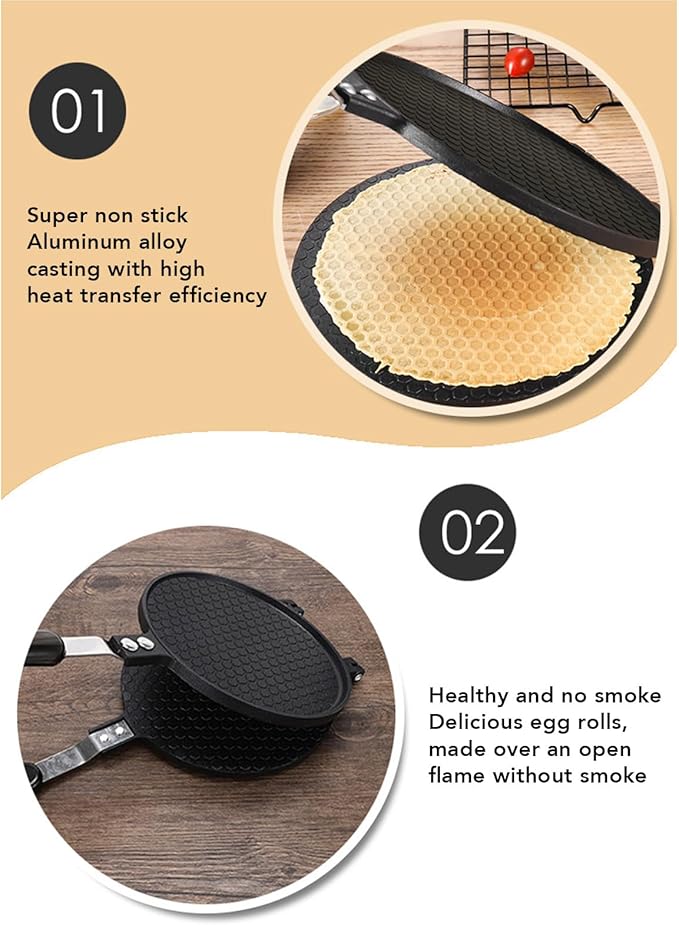 Waffle Cone Maker, Egg Roll Press Pan, Stick Proof Aluminum Stove Top Tortilla Press with Handle for Kitchen, 6.8Inch (Grid Style)