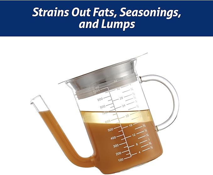 HIC Kitchen Roasting Fat Separator Gravy Strainer, Borosilicate Glass, 32-Ounces, For Stress-Free Holiday Meal Prep and Serving