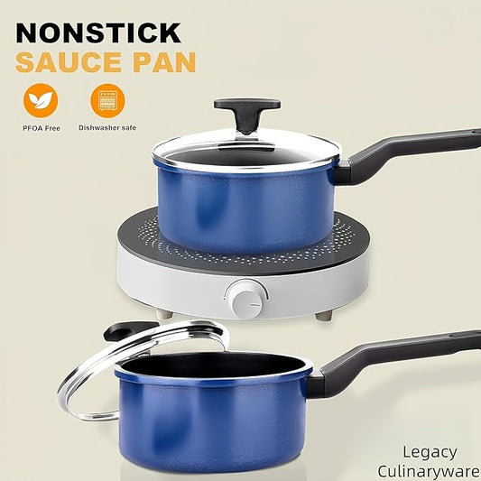 Legacy Culinaryware Nonstick Sauce Pan with Lid,2QT small pot, PFOA Free,Kitchen Pots Induction Pot,Blue