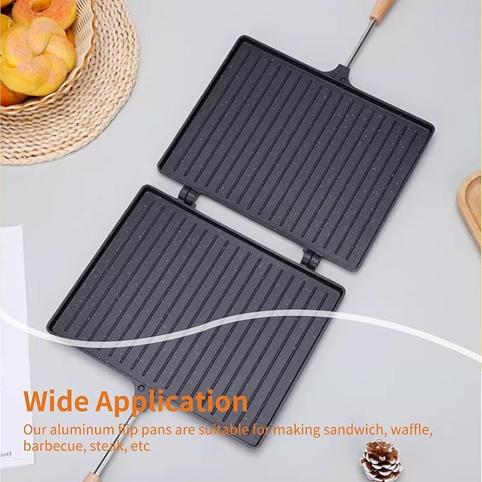 Double Sided Frying Pan, Sandwich Maker, Grilled Cheese Maker Nonstick Flip Pan Sandwich Toaster Maker Flip Grill Pan, Grilled Sandwich and Panini Maker Pan with Non-Stick Plates