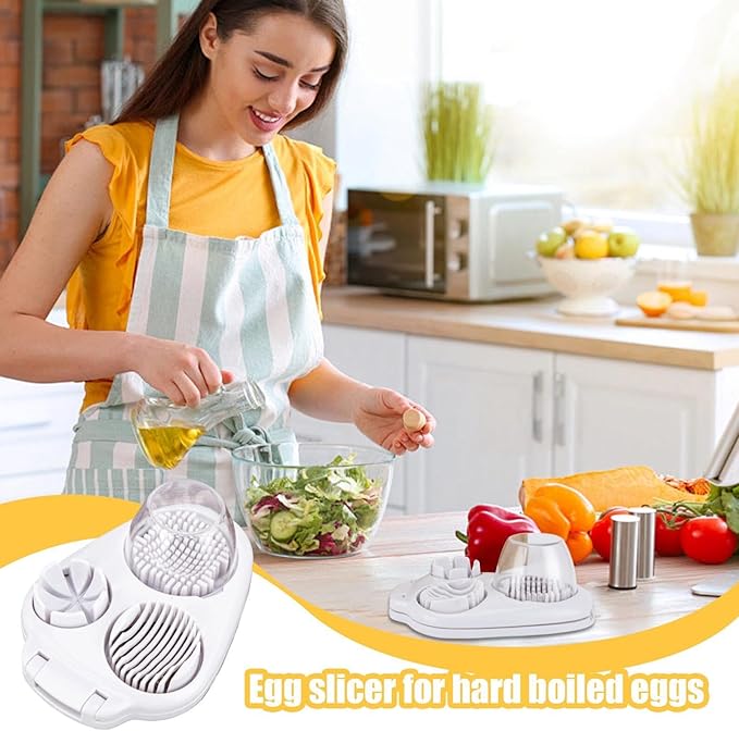 3 in-1 Egg Slicer for Hard Boiled Eggs, Multifunction Kitchen Chopper Tool, 3 Way Hand Egg Cutter Strawberry Slicer for Fruits and Vegetables