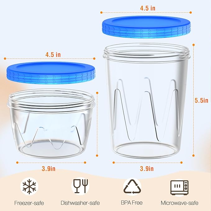 6 Pack-17 Oz & 6 Pack-34 Oz Blue Reusable Freezer Storage Containers [UNIQUE INNOVATIVE DESIGN] Arrow Indicates,Soup Containers for Oats/Salad