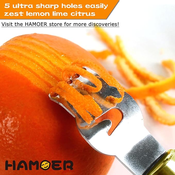 Lemon Zester Tool with Channel Knife Citrus Twist Making Tool Ergonomic Curved Handle Gold-Black