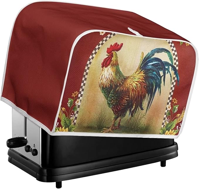 Annejudy Sunflower Rooster Toaster Cover 2 Slice, Chicken Print Small Kitchen Appliance Toaster Dust Cover
