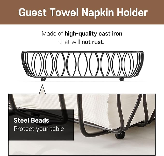 Black Guest Towel Holder Tray for Bathroom – Napkin Organizer for Disposable Paper Towels, Hand Towel Rack for Countertop, Modern Holder for Guest Bathroom Essentials and Powder Room