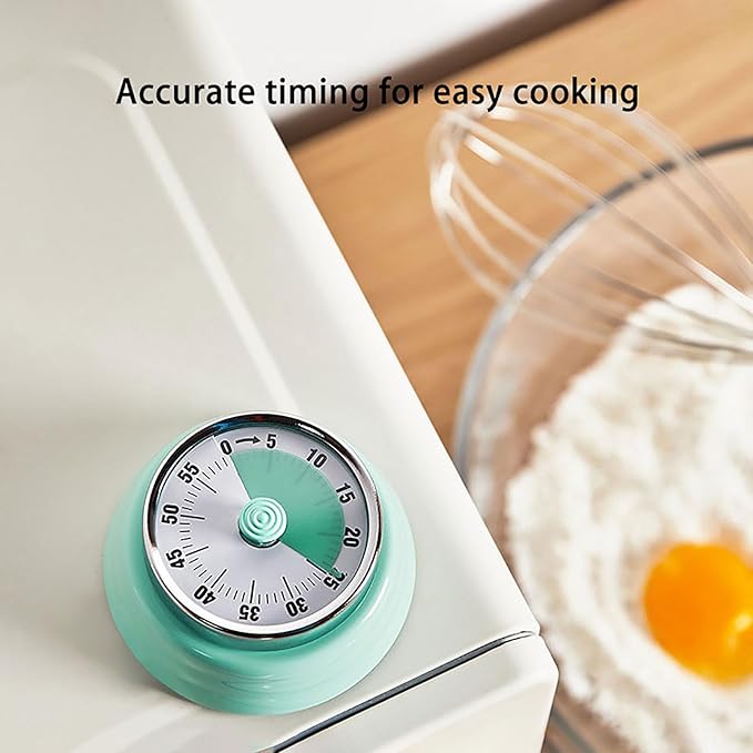 Elegant Stainless Steel Vintage Kitchen Timer with Magnetic Attachment - 60-Minute Countdown & Audible Alarm, Perfect for Cooking, Office Tasks, and Study Sessions (01-Green)