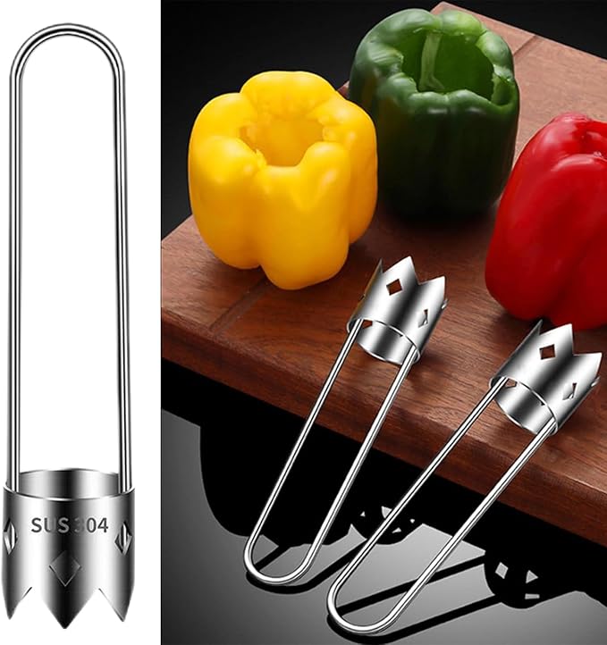 Red Bell Pepper Corer Seed Remover Tool- Pepper, Pineapple, Pear,Apple Corer - 304 Stainless Steel, Rust Resistant, Designed for a Wide Range of Fruits and Vegetables Corer