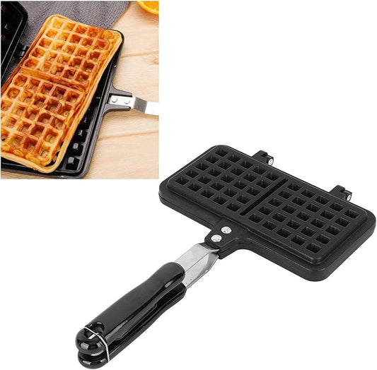 Asixxsix Stovetop Waffle Pan, Aluminum Nonstick Waffle Maker Pan, Stove Top Waffle Iron Cookware, Even Heating Double Waffle Baking Pan for Breakfast Camping