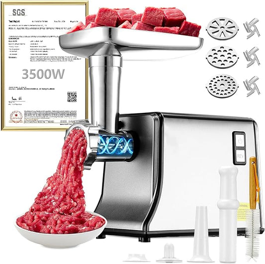 5.0 Upgrade Electric Meat Grinder【NO.1 Germany 3500W Super Motor】【SGS Certified SUS304 Blade & Plate】3-Second Fast Meat Grinding, Perfect For Meat Grinders For Home Use (GRAY)