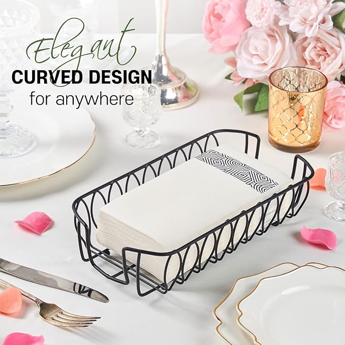 Black Guest Towel Holder Tray for Bathroom – Napkin Organizer for Disposable Paper Towels, Hand Towel Rack for Countertop, Modern Holder for Guest Bathroom Essentials and Powder Room