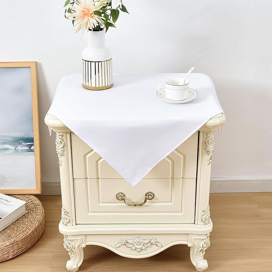 Wolkemer 2 Pack Small Square Tablecloths, 24 x 24 Inch, White, Polyester, Machine Washable, Perfect for Nightstand, End Bedside Table, Tabletop Decoration