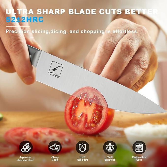 imarku 14-Piece Knife Set with Block, Built-in Sharpener, High Carbon Stainless Steel Kitchen Knives, Dishwasher Safe, Rust Resistant, Non-Slip Handle – Gift for Home Cooks & Chefs, White