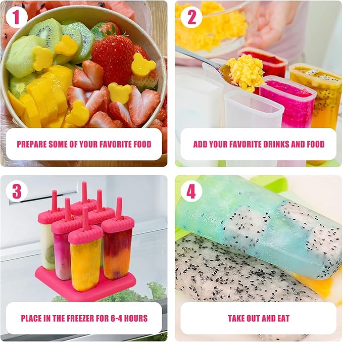 New Resunable Popsicles Molds,Pack of 6 Pce Ice Popsicle Maker- Food Grade BPA Free,Easy-Release Ice Pop Molds,Diy Homemade Popsicle Molds with Resunable Popsicle Sticks (Rose Red)