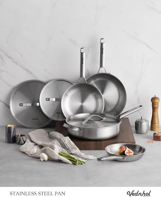 Stainless Steel Frying Pan with Stainless Steel Lid 12 Inch,Tri-Ply Stainless Steel Skillet,Brushed Steel Pan for Cooking,Dishwasher and Oven Safe,Induction&All Stove Compatible