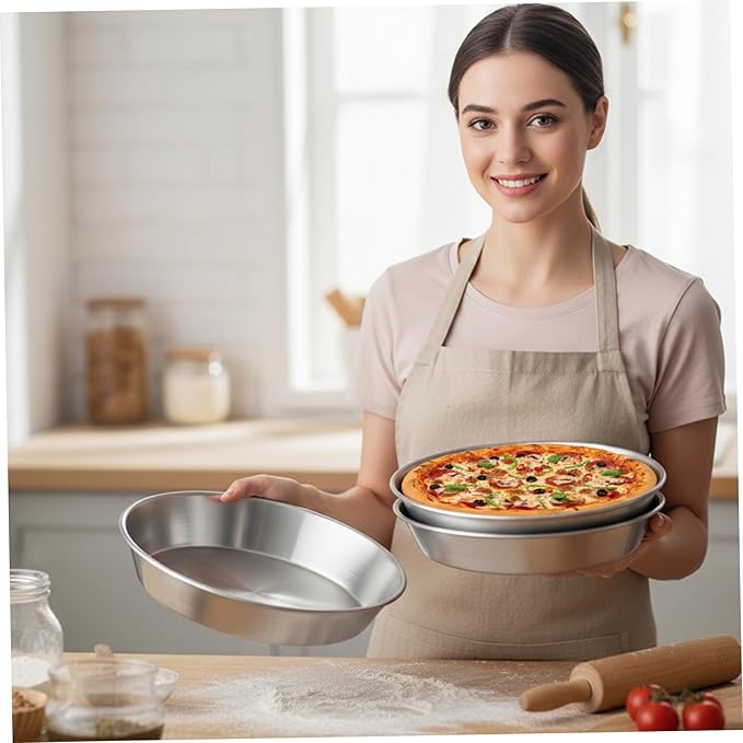 Uanqfegy Stackable Stainless Steel Pie Baking Dishes, 3Pcs Oven Safe Pie Pans for Baking, Kitchen Cookware Set, 9.5 Inch