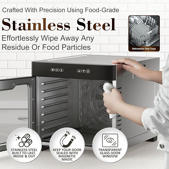 Commercial Large Food Dehydrator, Usable Area up to 9 ft², 800W Full Stainless Steel Dryer Machine, up to 190℉ Temperature, for Meat, Fruit, Veggies, Beef, Herbs (8-Trays Dehydrator)