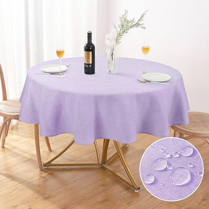 AUSSPVOCT Textured Tablecloth Round 60 Inch Waterproof Spill-Proof Wipeable Table Cloth Wrinkle Free Circle Dining Table Cover for Birthday Farmhouse Outdoor Party Tablecloths up to 44'' Dia Tables