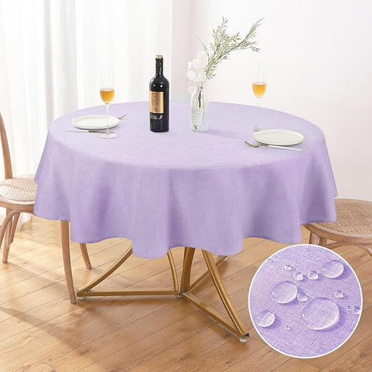 AUSSPVOCT Textured Tablecloth Round 60 Inch Waterproof Spill-Proof Wipeable Table Cloth Wrinkle Free Circle Dining Table Cover for Birthday Farmhouse Outdoor Party Tablecloths up to 44'' Dia Tables
