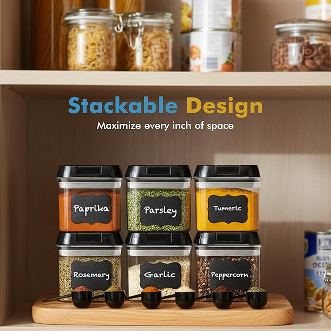 Shazo 6 PC Airtight Food Storage Containers - BPA Free Clear Plastic Snack & Spice Containers with Easy Lock Lids - Kitchen and Pantry Organization for Herbs, Coffee, Tea - 0.5L / 2.1 Cups