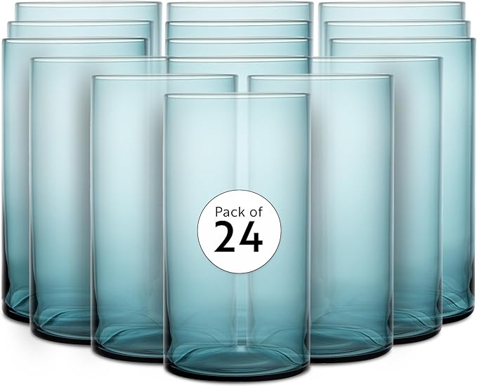 Restaurantware-Vetri 16 Ounce Tall Drinking Glasses, 24 Dishwashable Beverage Glasses - No-Lead, Elegant, Blue Glass Tumblers, Ideal For Water, Juice Beer, Cocktails, Liquor, Iced Tea, And More