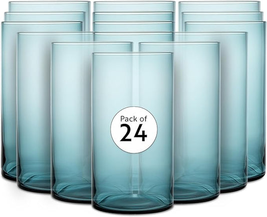 Restaurantware-Vetri 16 Ounce Tall Drinking Glasses, 24 Dishwashable Beverage Glasses - No-Lead, Elegant, Blue Glass Tumblers, Ideal For Water, Juice Beer, Cocktails, Liquor, Iced Tea, And More